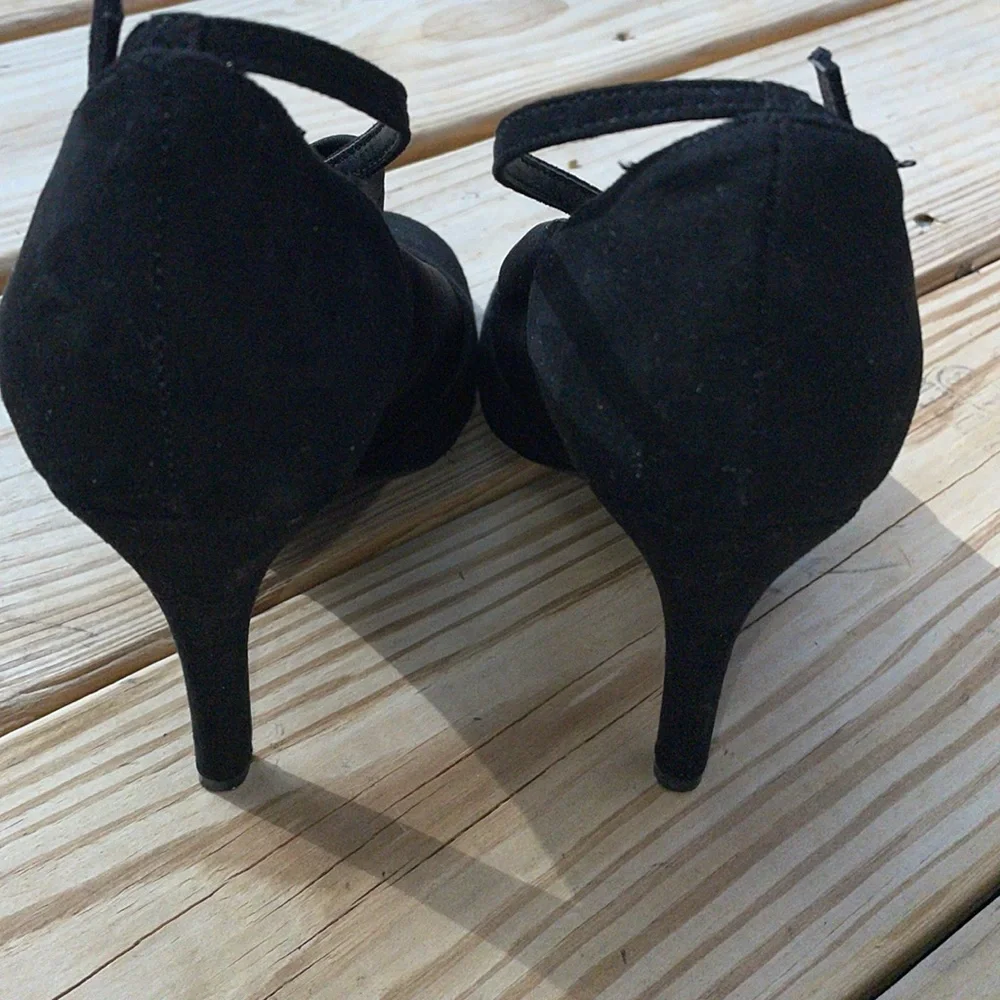 Penny Loves Kenny Freestyle Black Peep Toe Ankle Strap Heels Women’s Size 6